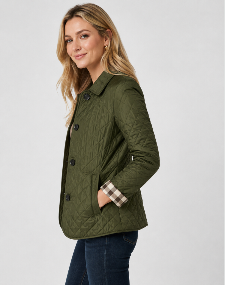 Veste matelassée femme légère avec col structuré et fermeture boutonnée