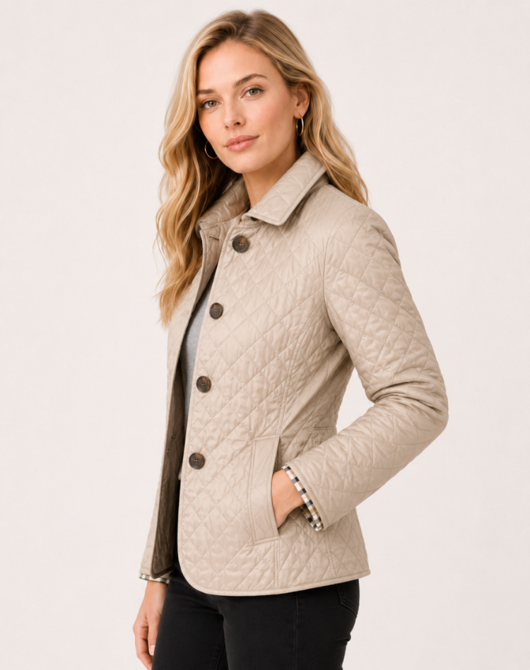 Veste matelassée femme légère avec col structuré et fermeture boutonnée