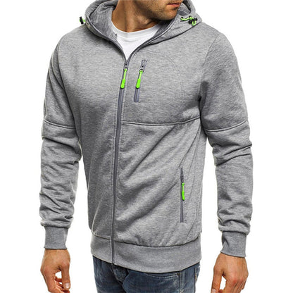 Sweat à capuche homme zippé coupe décontractée, hoodie casual avec zip intégral