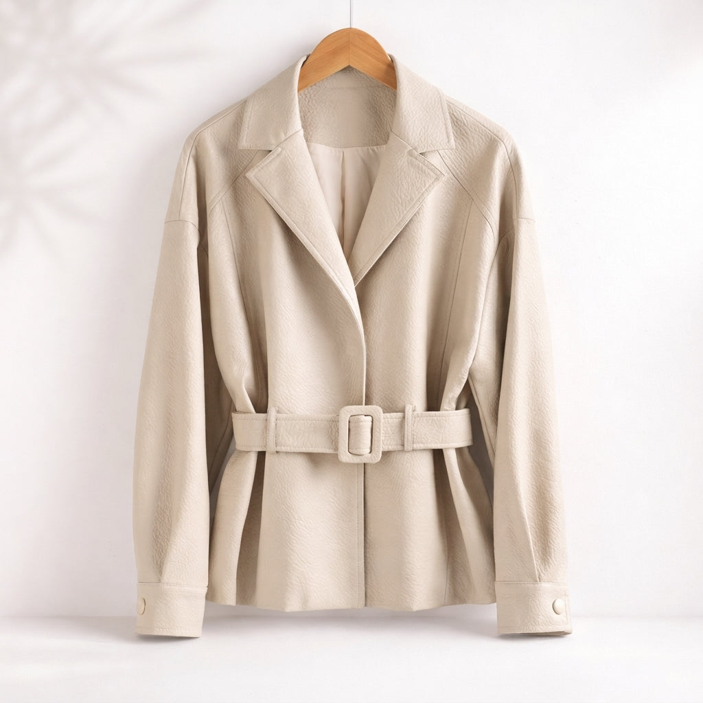 Veste femme simili cuir cintrée avec col en mouton