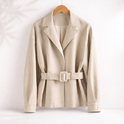Veste femme simili cuir cintrée avec col en mouton