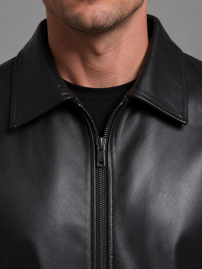 Veste homme simili cuir slim fit noire col classique zippée