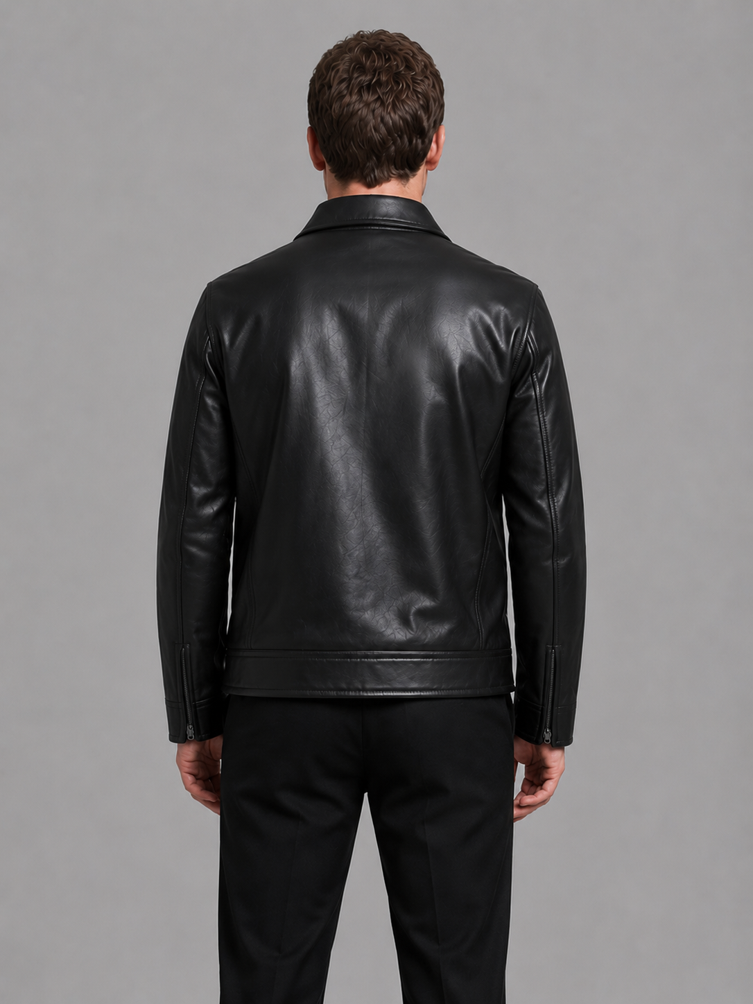 Veste homme simili cuir slim fit noire col classique zippée