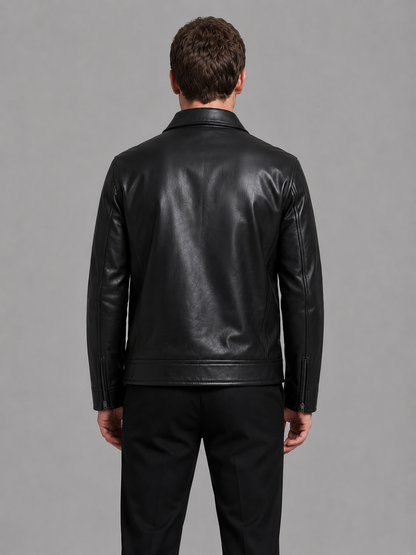 Veste homme simili cuir slim fit noire col classique zippée