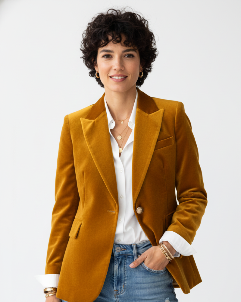 Blazer velours femme cintré avec velours texturé et grande taille