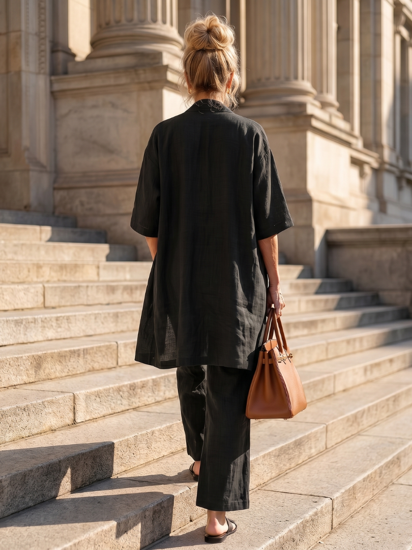 Ensembles Lin Femme | Trois Pièces avec Cardigan et Pantalon Large