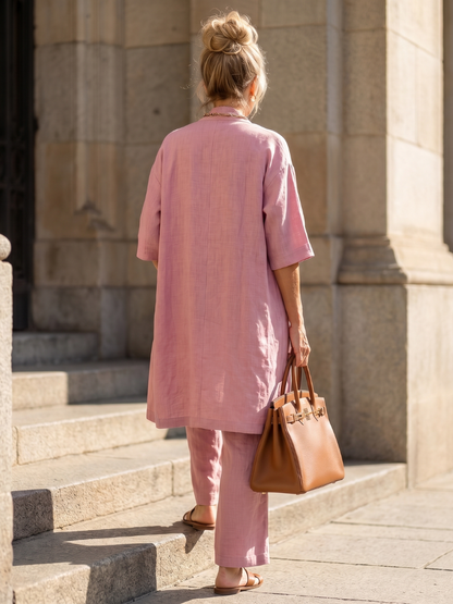 Ensembles Lin Femme | Trois Pièces avec Cardigan et Pantalon Large