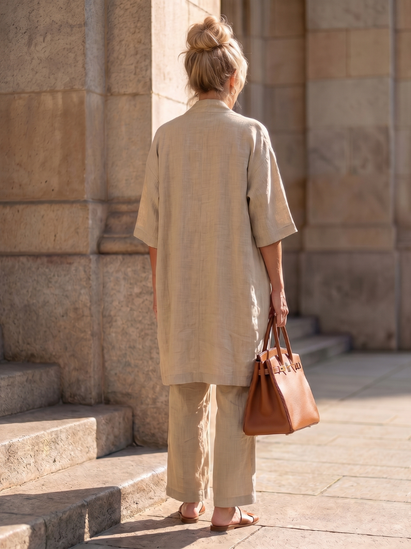 Ensembles Lin Femme | Trois Pièces avec Cardigan et Pantalon Large