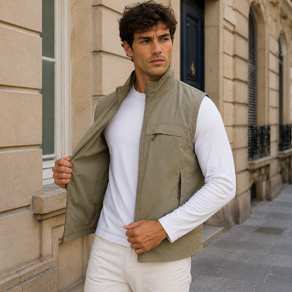 Gilet Homme Léger à Col Montant avec Fermeture Éclair et Poches Zippées | Bodywarmer Casual Extérieur