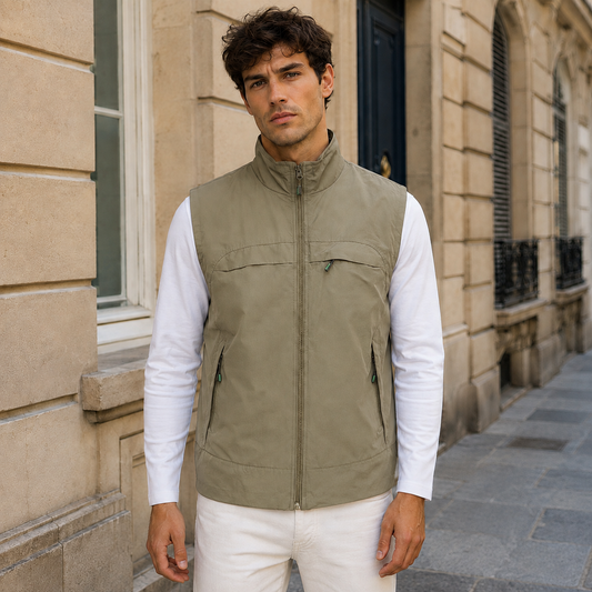 Leichte Herrenweste mit Stehkragen, Reißverschluss und Reißverschlusstaschen | Freizeit-Bodywarmer für draußen