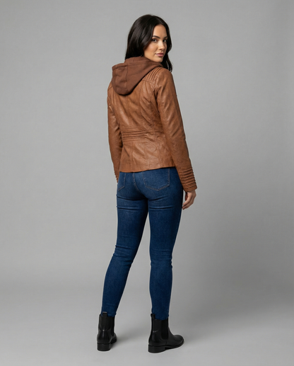 Veste Cuir Femme | Imperméable avec Capuche | Doublure Souple