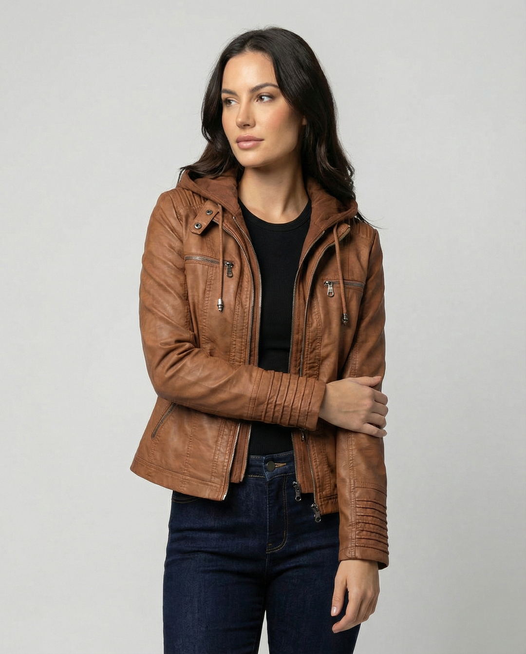 Veste Cuir Femme | Imperméable avec Capuche | Doublure Souple
