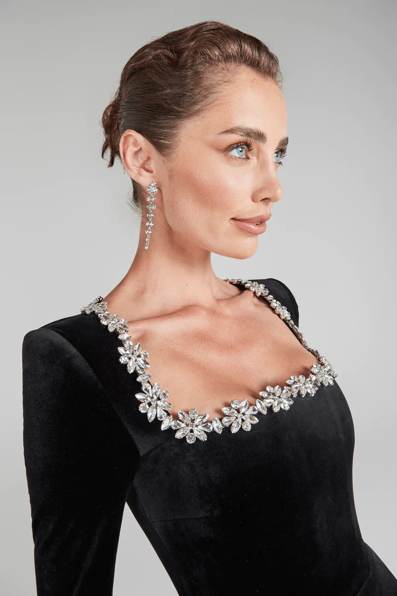 Yassy - Robe de soirée en velours - Patchwork - Décolleté carré