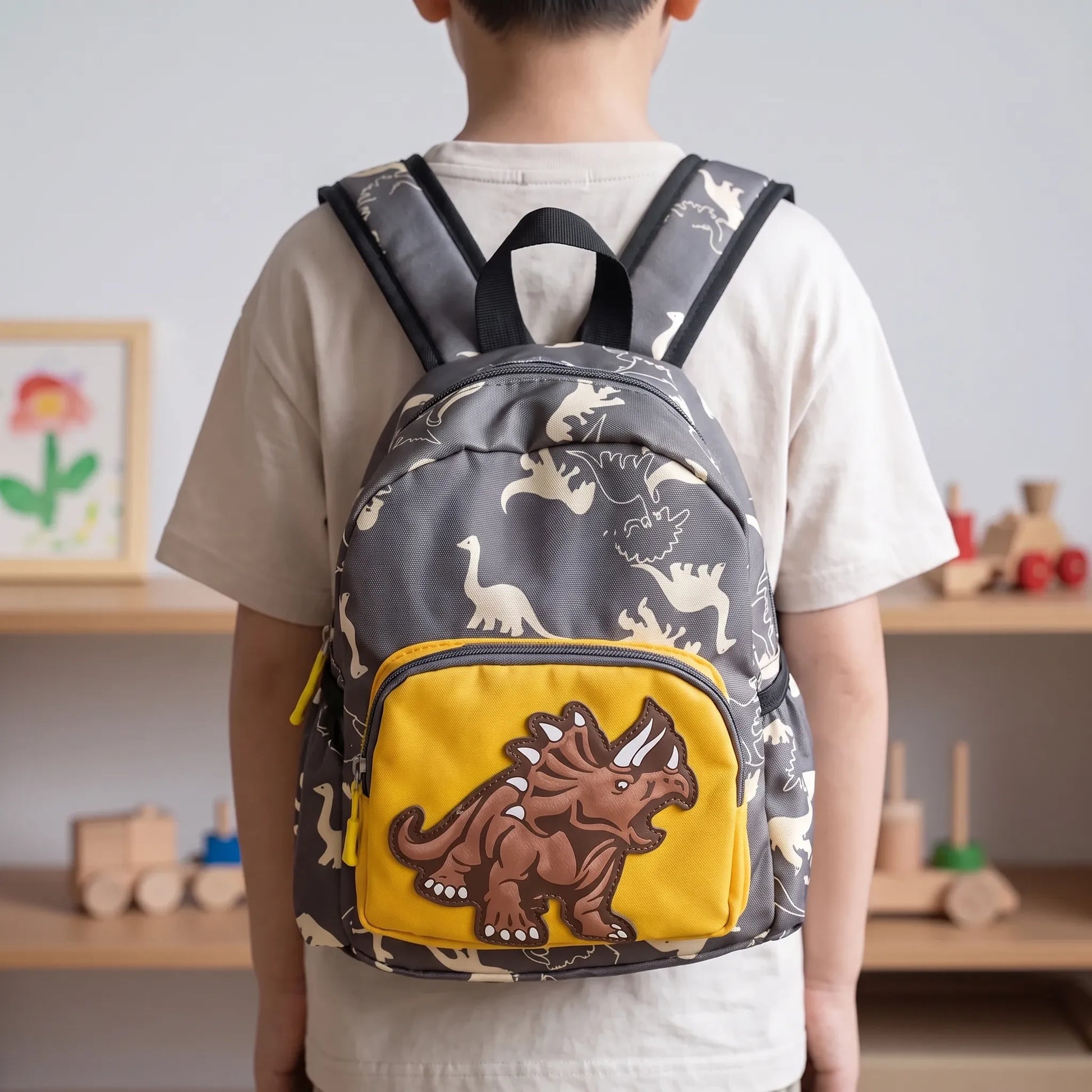 Sac à Dos Maternelle Dinosaure | Sac à Dos Conique Enfant | Vert, Rouge, Jaune