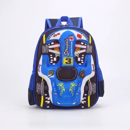Sac à dos scolaire | Design 3D voiture de course, enfants | Vert, bleu, rouge