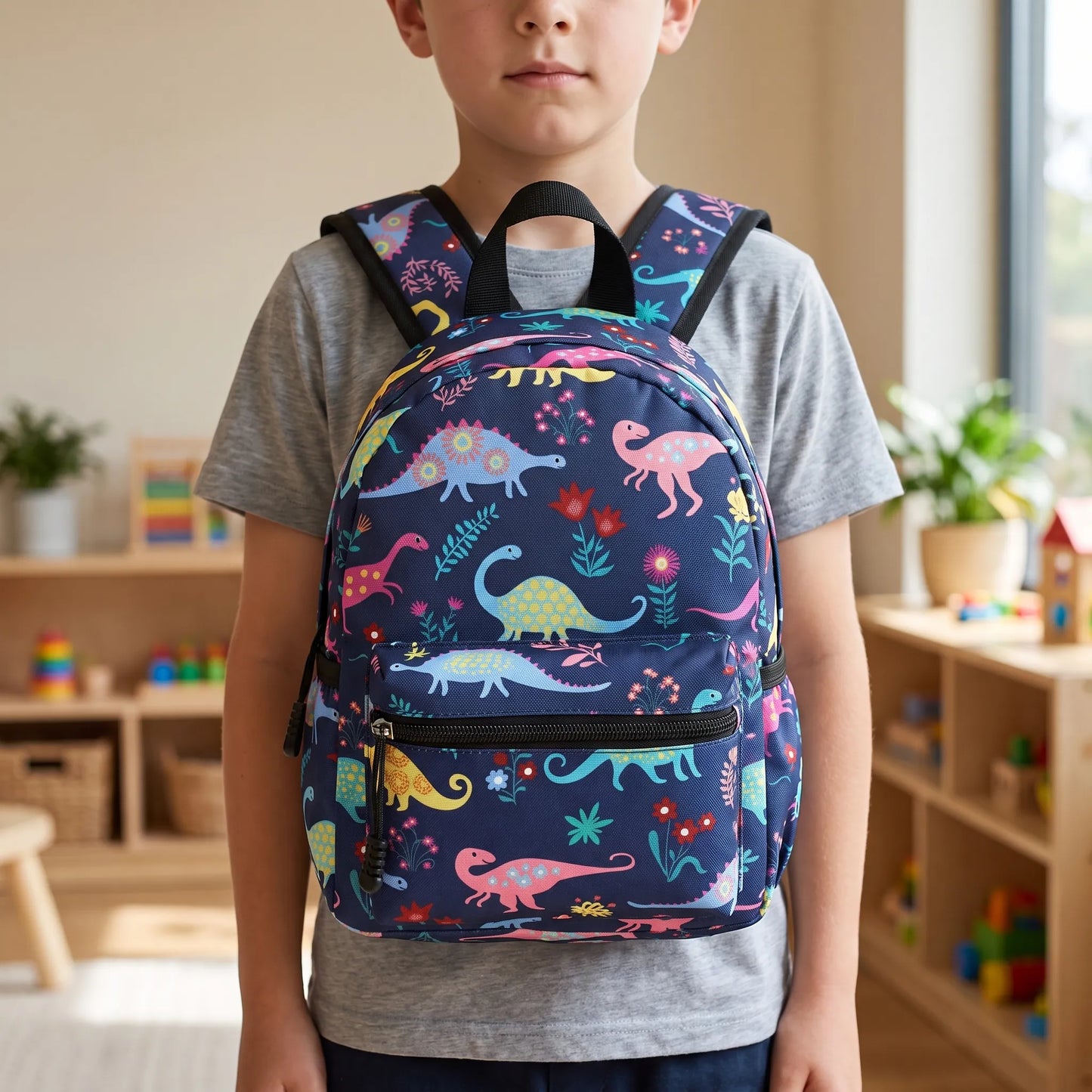 Sac à dos scolaire pour enfants | Bleu, motif | 30×23 cm