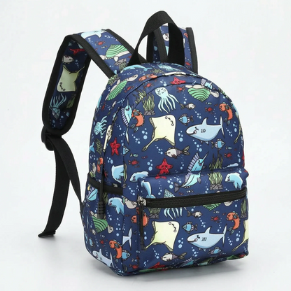 Sac à dos scolaire pour enfants | Bleu, motif | 30×23 cm