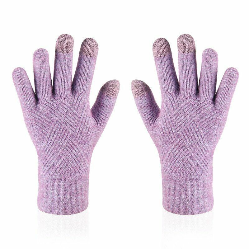 Gants femme tricot compatibles écran tactile, chauds et extensibles pour l'hiver