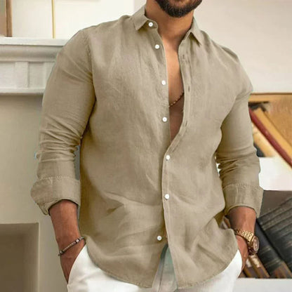 Chemise en lin pour hommes | Manches longues, boutonnée | Chemise à col respirante