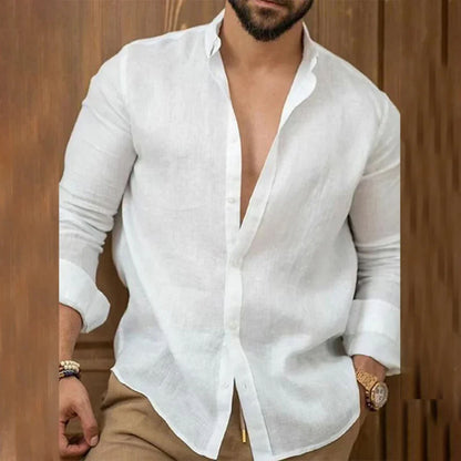Chemise en lin pour hommes | Manches longues, boutonnée | Chemise à col respirante
