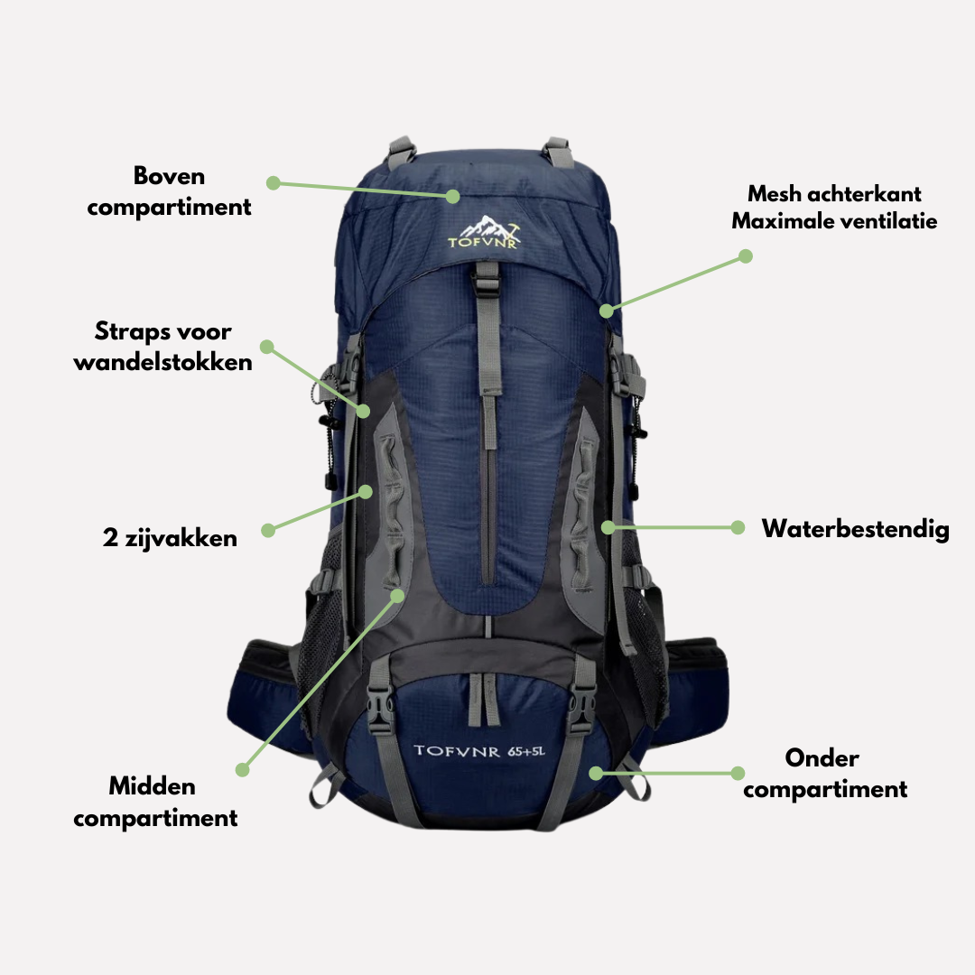 Sac à dos de randonnée 60L | Imperméable, ajustable | Pour la randonnée et les aventures