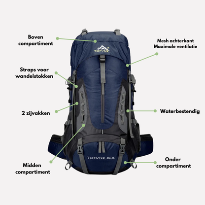 Sac à dos de randonnée 60L | Imperméable, ajustable | Pour la randonnée et les aventures