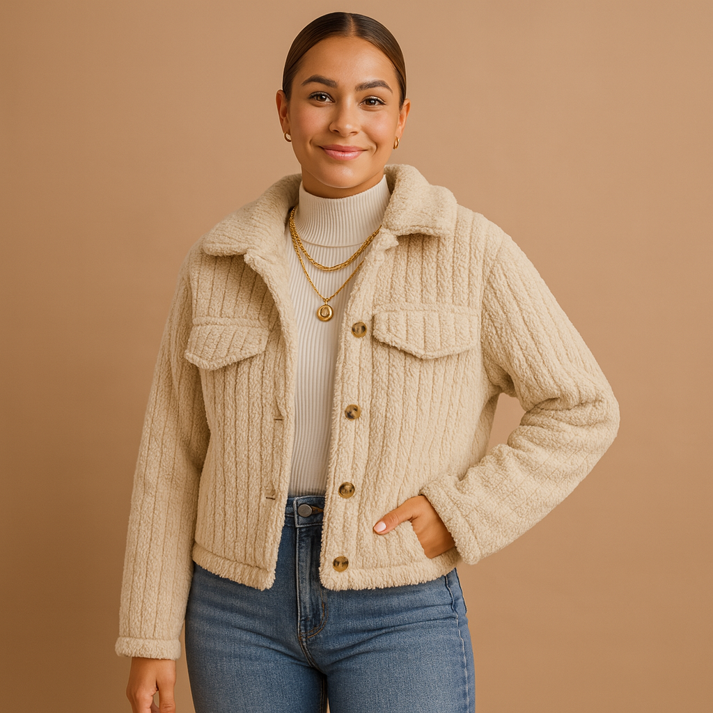 Cardigan femme | Matière teddy douce, coupe courte