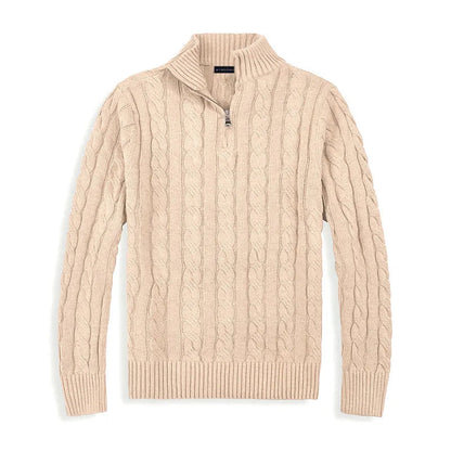 Pull homme torsadé col montant demi-zip coupe regular fit