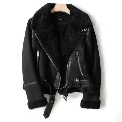 Veste Pilote Femme | Cuir, Doublure Sherpa | Marron, Noir