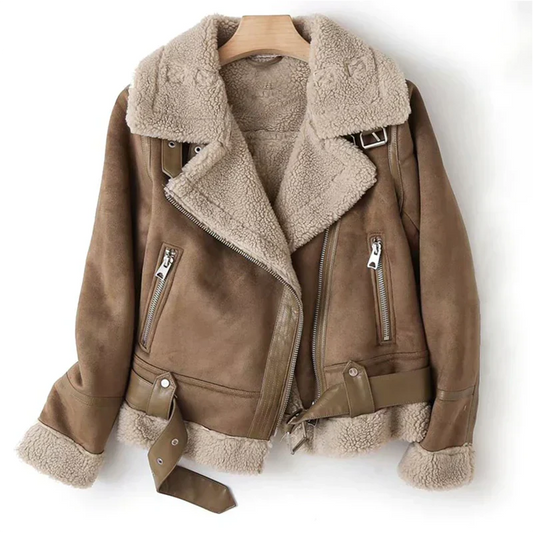 Veste Pilote Femme | Cuir, Doublure Sherpa | Marron, Noir