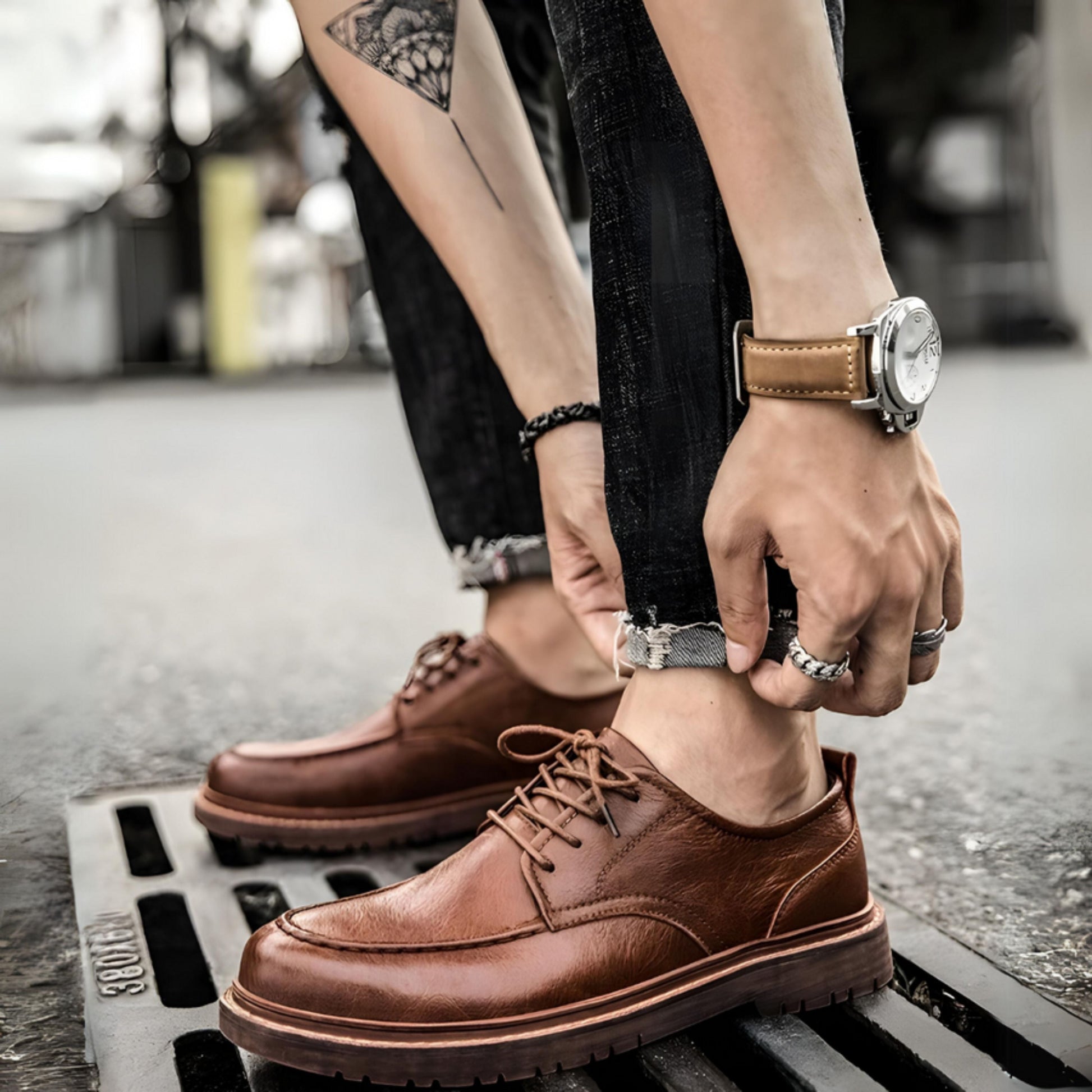 Chaussures de Ville Homme | Cuir Noir et Brun, Lacets Oxford
