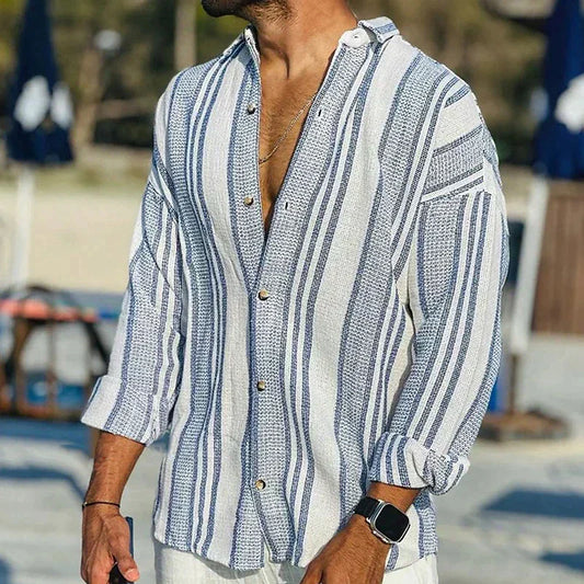 Chemise de loisirs | À rayures, manches longues | Aspect lin, été | Chemise boutonnée pour hommes