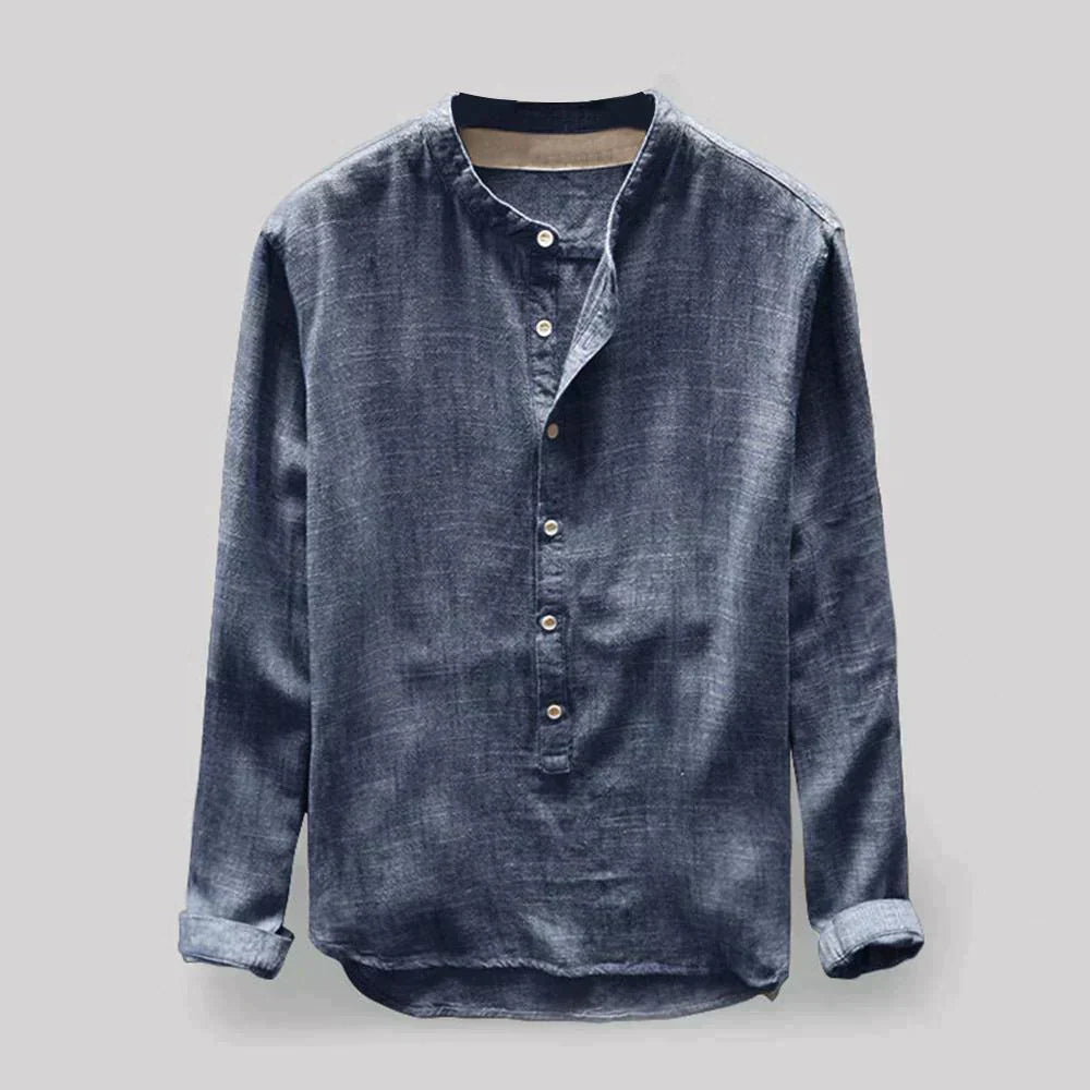 Tunique en lin pour hommes | Col debout, demi-longueur | Chemise élégante et décontractée