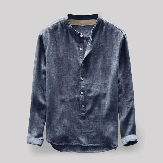Tunique en lin pour hommes | Col debout, demi-longueur | Chemise élégante et décontractée