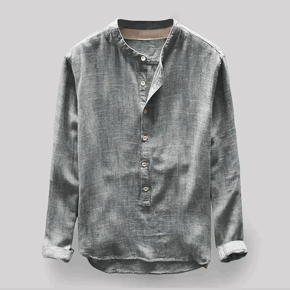 Tunique en lin pour hommes | Col debout, demi-longueur | Chemise élégante et décontractée