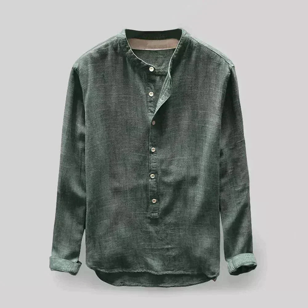 Tunique en lin pour hommes | Col debout, demi-longueur | Chemise élégante et décontractée