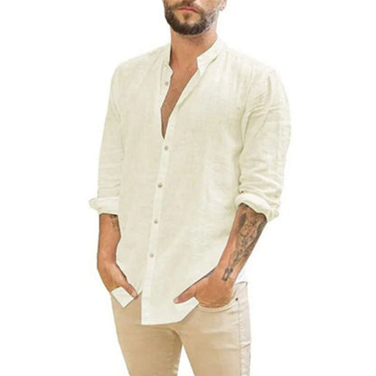 Chemise col classique pour homme | Mélange de lin, boutonnée | Chemise décontractée légère