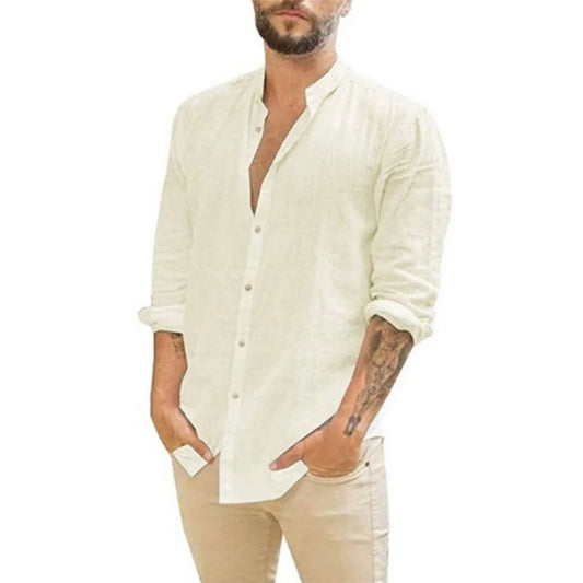 Chemise col classique pour homme | Mélange de lin, boutonnée | Chemise décontractée légère
