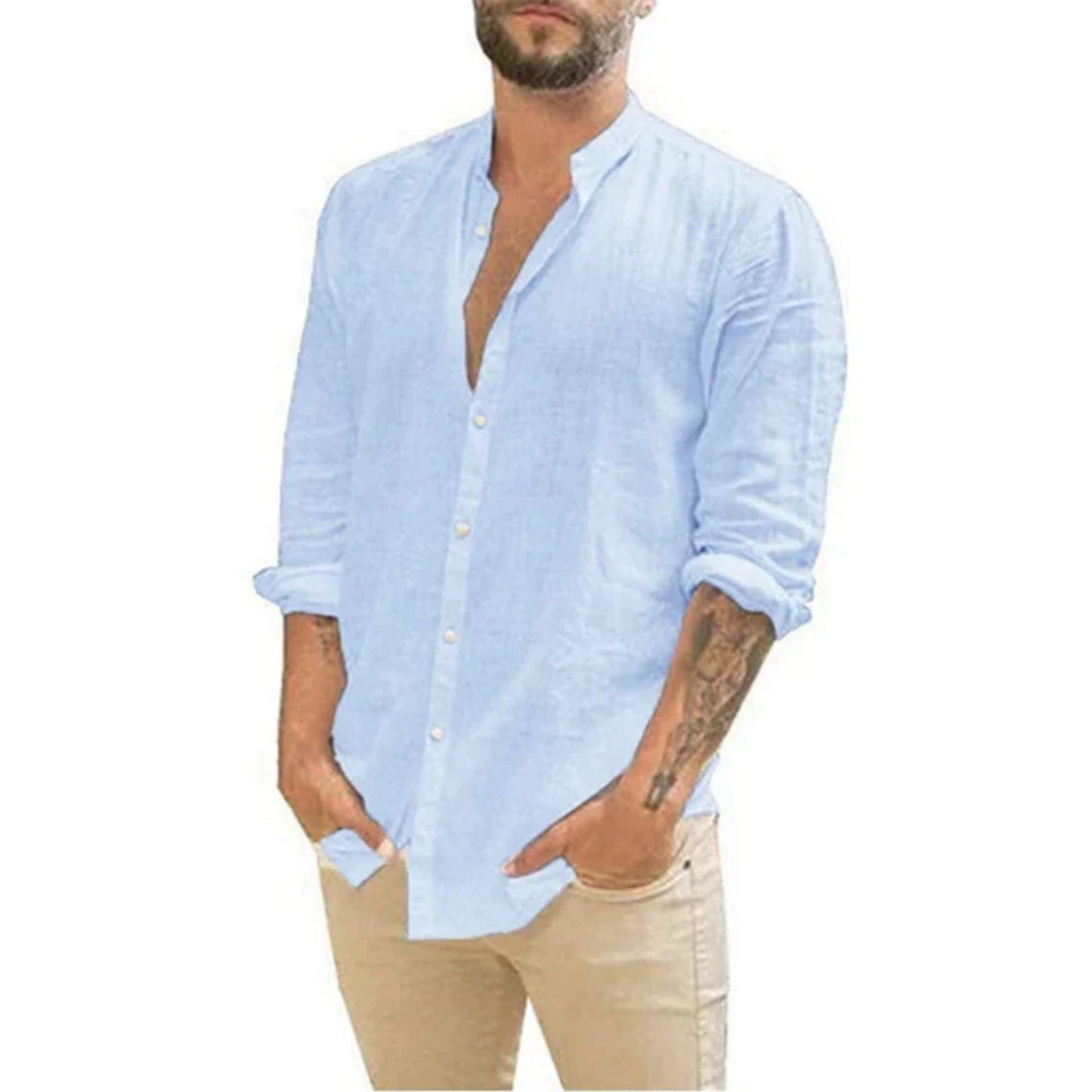 Chemise col classique pour homme | Mélange de lin, boutonnée | Chemise décontractée légère