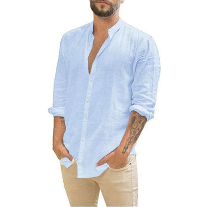 Chemise col classique pour homme | Mélange de lin, boutonnée | Chemise décontractée légère