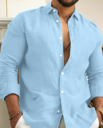 Chemise à col pour hommes | Mélange de lin, boutonnée | Légère, respirante