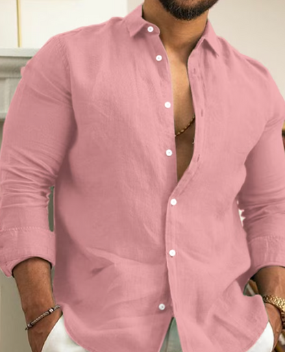 Chemise à col pour hommes | Mélange de lin, boutonnée | Légère, respirante