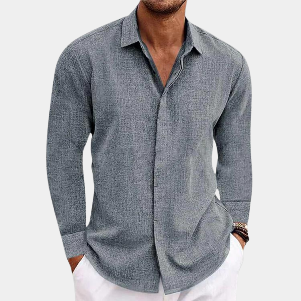 Chemise pour homme | Classique, manches longues | Aspect lin, affaires loisirs | Boutonnage