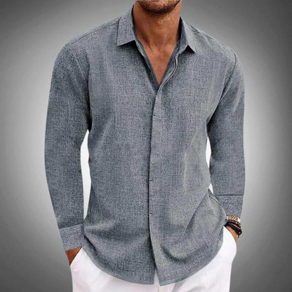 Chemise pour homme | Classique, manches longues | Aspect lin, affaires loisirs | Boutonnage