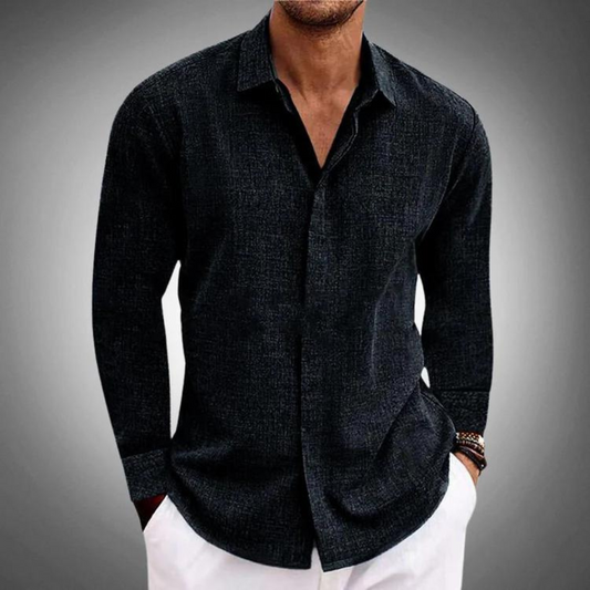 Chemise pour homme | Classique, manches longues | Aspect lin, affaires loisirs | Boutonnage