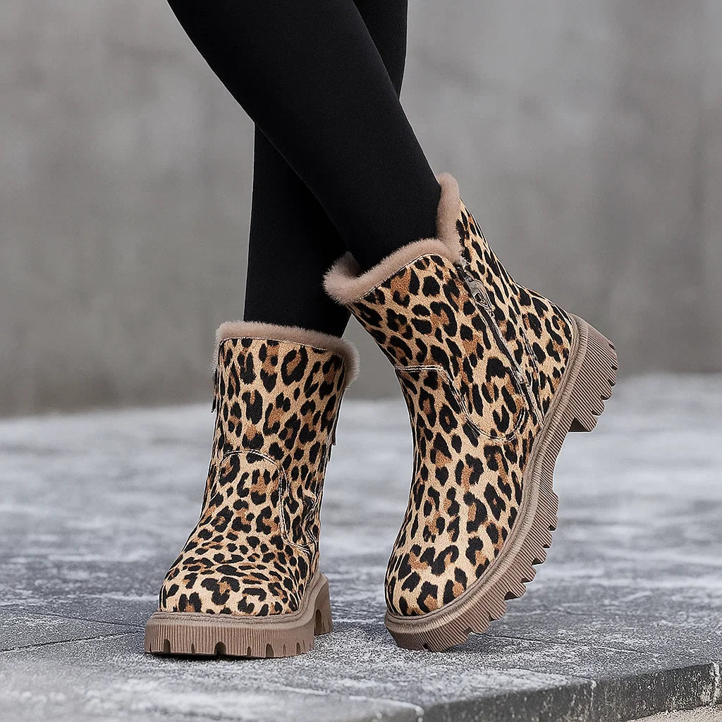 Bottes de Neige Imprimé Léopard Femme - Hiver Confort