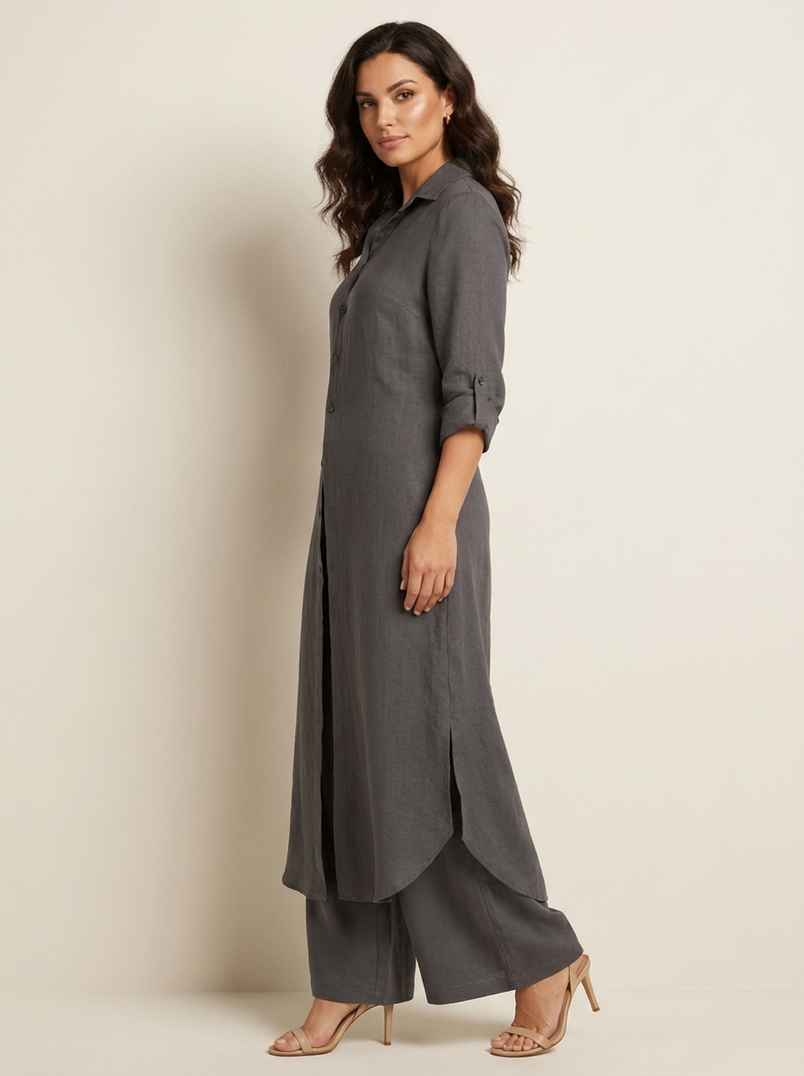 Ensemble Linéen Femme | Chemise Longue, Pantalon Ample | Respirable