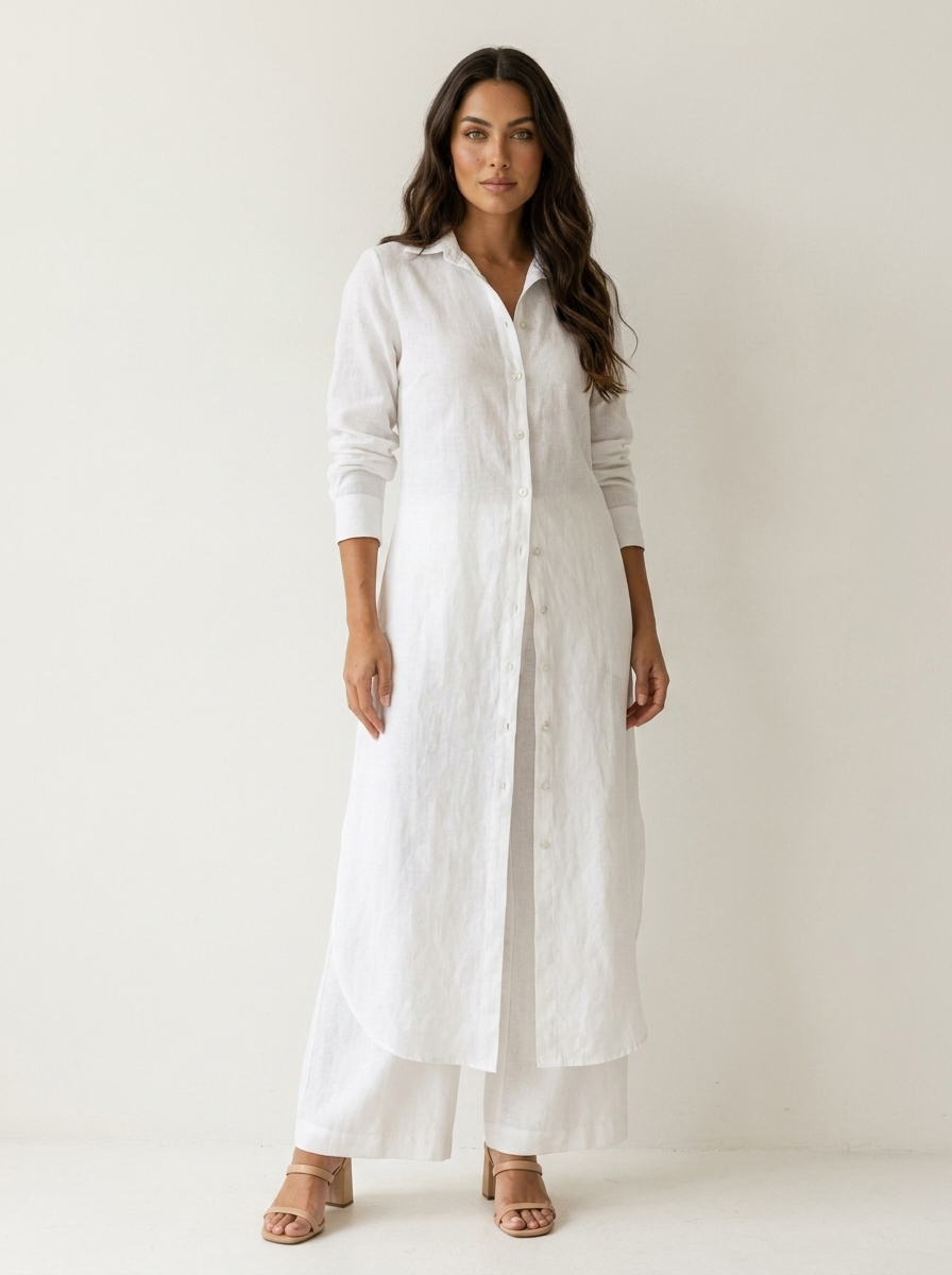 Ensemble Linéen Femme | Chemise Longue, Pantalon Ample | Respirable