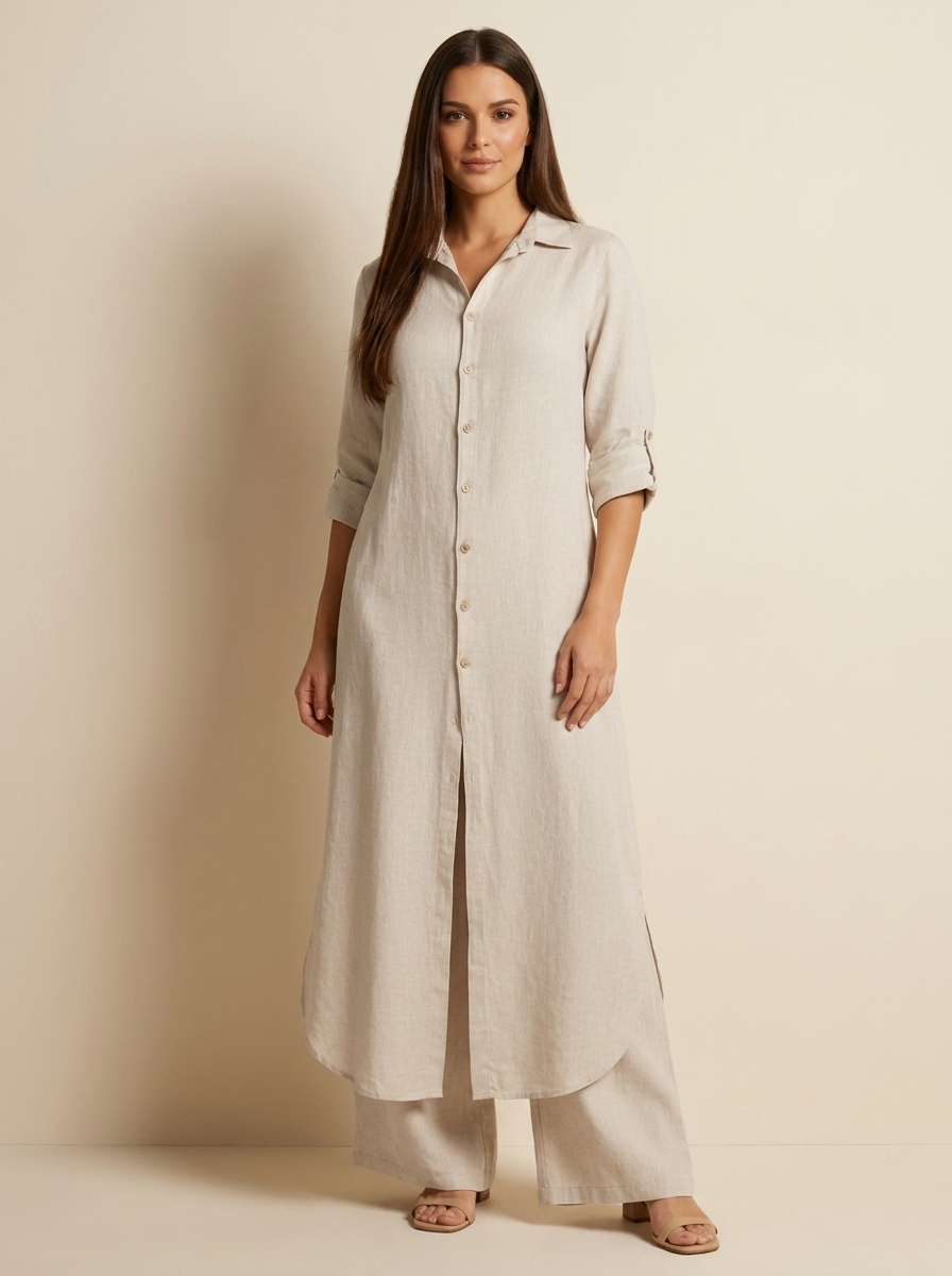 Ensemble Linéen Femme | Chemise Longue, Pantalon Ample | Respirable