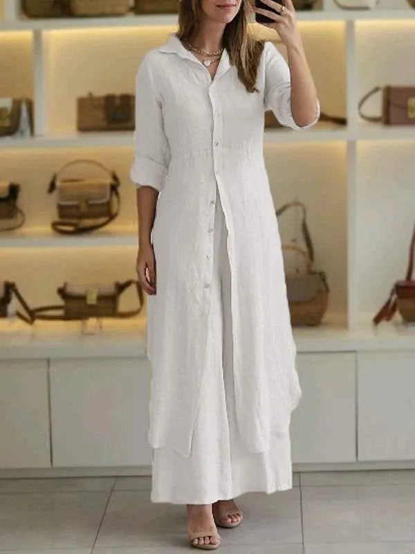 Ensemble Linéen Femme | Chemise Longue, Pantalon Ample | Respirable